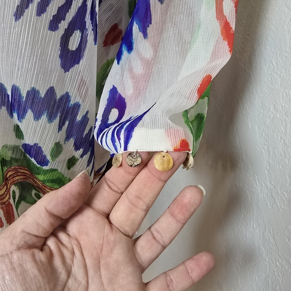 Zara Long Beaded Print Kimono Kaftan Sheer Colorful Beach Coverup Xs - Picture 6 of 9